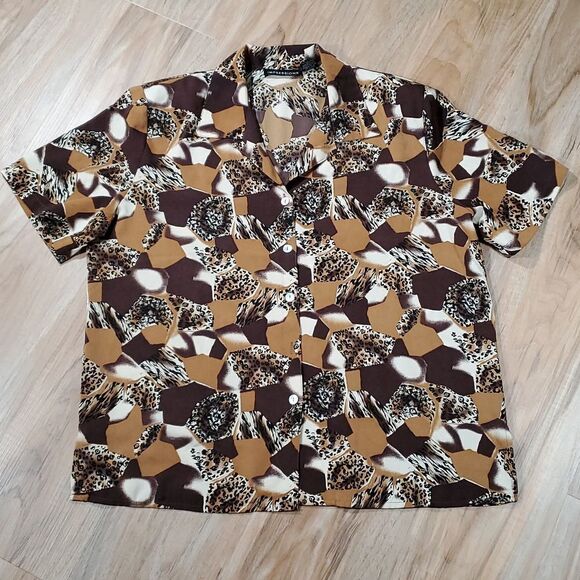 🔺️Vintage Impressions Animal Print Buttoned Blouse Large - Picture 1 of 12
